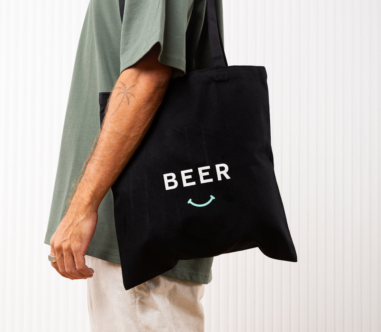 Beer Smiley Tote Bag - Black