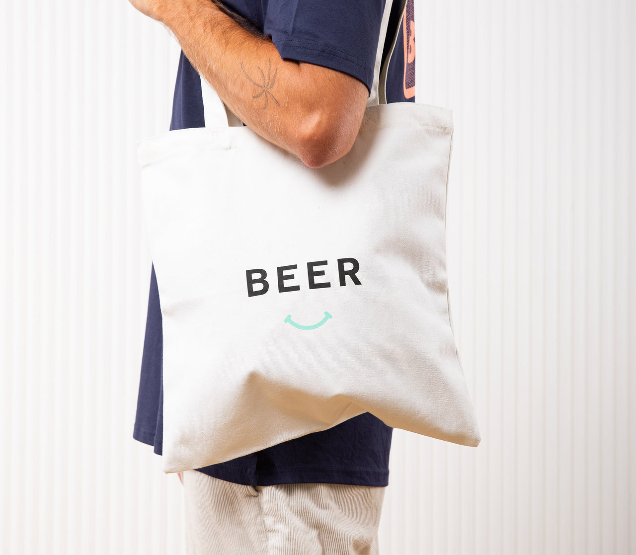 Beer Smiley Tote Bag - White